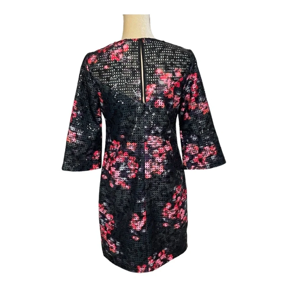 Trina‎ Turk Floral Sequin Party Dress Black Pink 3/4 Sleeves Size 2 Dressy - Picture 3 of 13